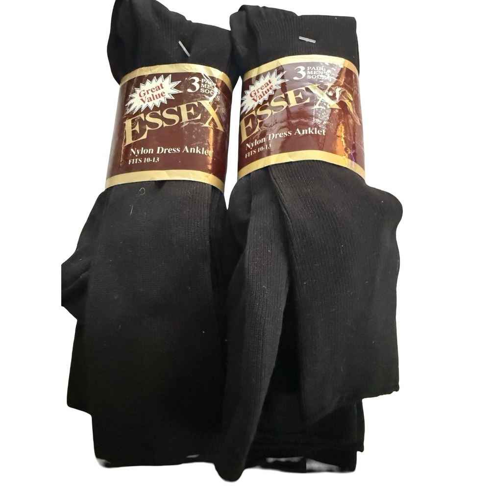 vintage Essex nylon dress anklet socks fits 10-13 2 packs of 3 new black